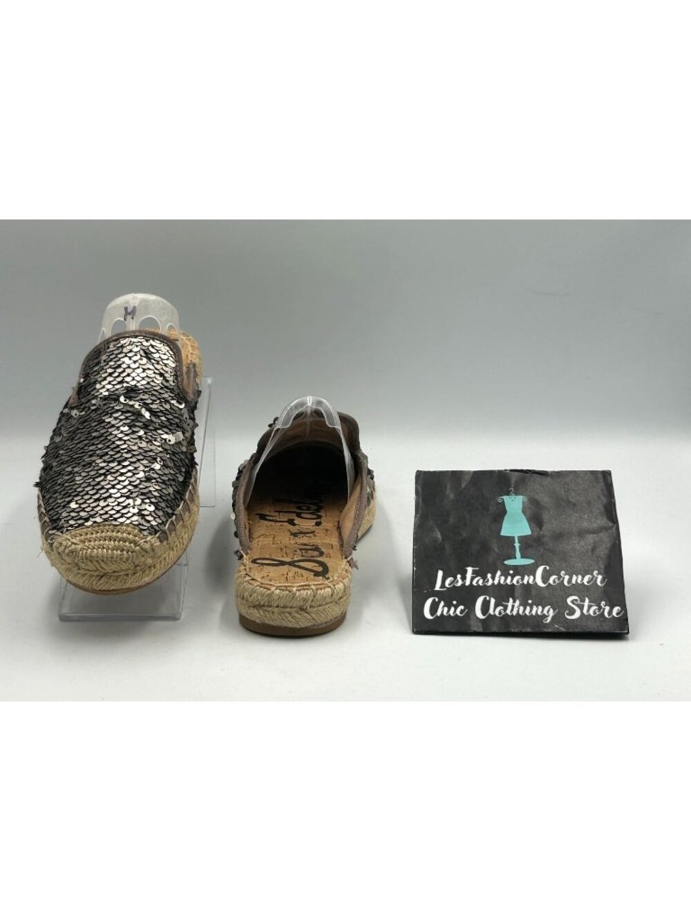 Sam Edelman Women's Pewter Sequin Kerry Espadrille Mules Shoes Size 6 3348 - Picture 9 of 16